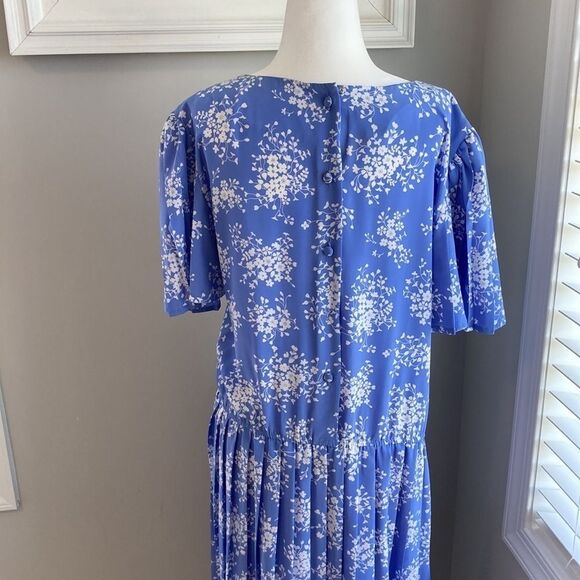Vintage 90s Maggy Boutique Blue Floral Midi Shortsleeve Summer Dress VNTG Sz 12 - Picture 16 of 16